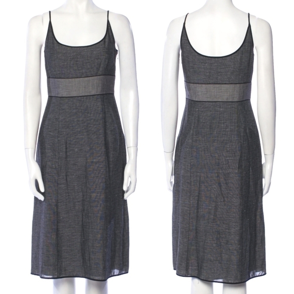 Narciso Rodriguez Scoop Neck Wool and Linen Midi Dress in Gray and Black Size 4 - Picture 1 of 11